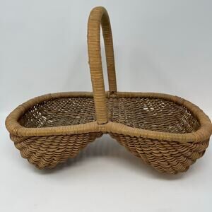 Vintage Med Bottom Egg Gathering Basket Hand Woven